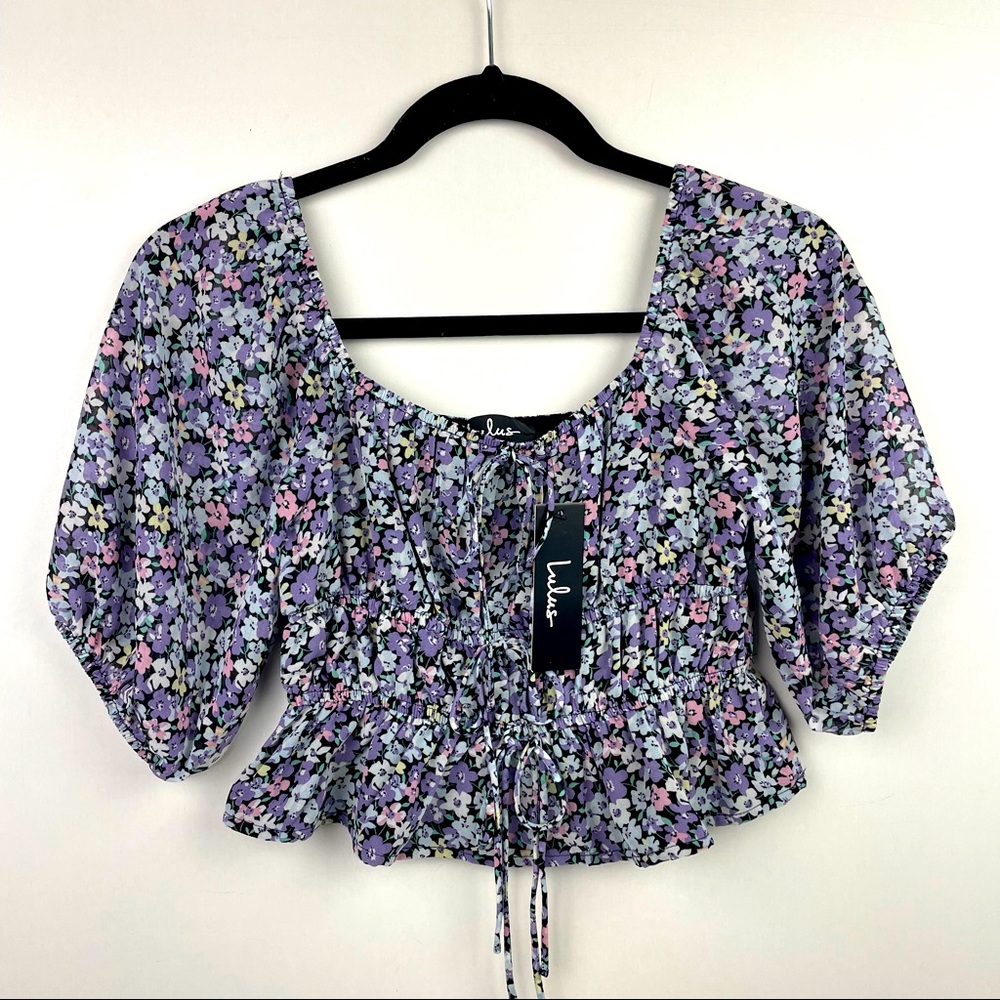 Lulu’s Viollet Multi Floral Print Top Off The Shoulder Size XS